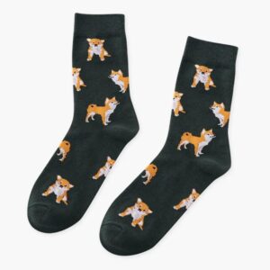 Green Shiba patterned socks