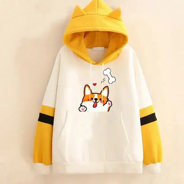 White and yellow Shiba hooded sweatshirt