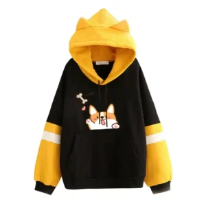 White and yellow Shiba hooded sweatshirt
