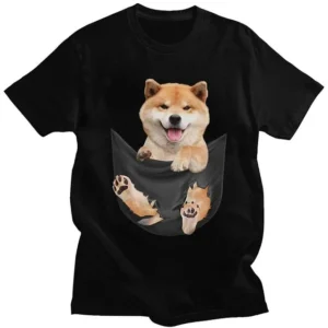 Men's black Shiba clothing with fake pocket t-shirt