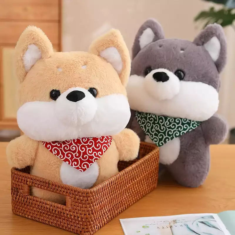 Shiba plush in basket