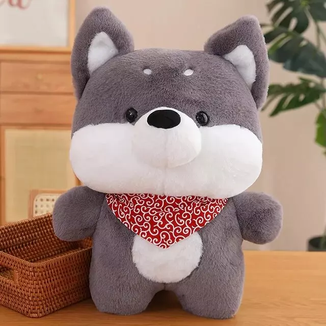 Orange Shiba plush with red bandana