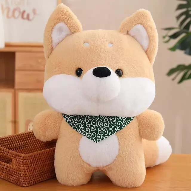 Orange Shiba plush with green bandana