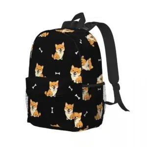 Black Shiba Design Backpack with Bone